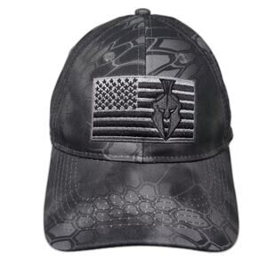 Kryptek Baseball Cap Black Gray Camo American Flag Spartan Strapback OS Hat